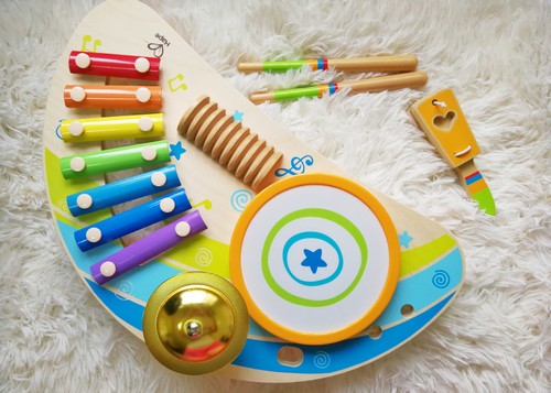 Hape mighty mini band deals wooden percussion instrument